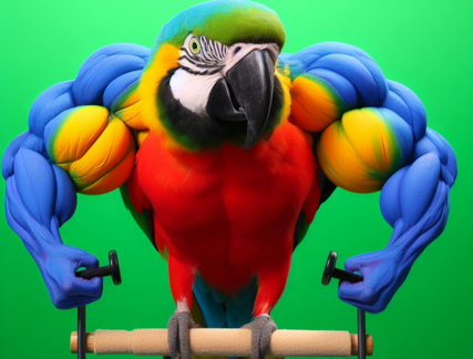 perroquet avec muscles de bodybuilder